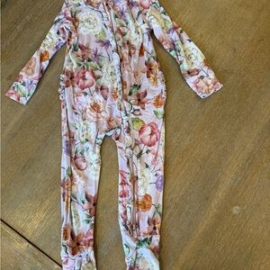 Posh Peanut Floral Kids Footie in Pink and Cream